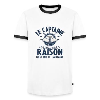 Le Capitaine A Toujours Raison C'est Moi Captain - T-shirt contrasté Homme - blanc/noir - Devant - AI Model Female 172 light (172cm) & AI Model Male 178 dark (178cm)
