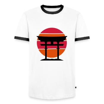 japan gate - Men's Ringer Shirt - white/black - Front - AI Model Female 172 light (172cm) & AI Model Male 178 dark (178cm)