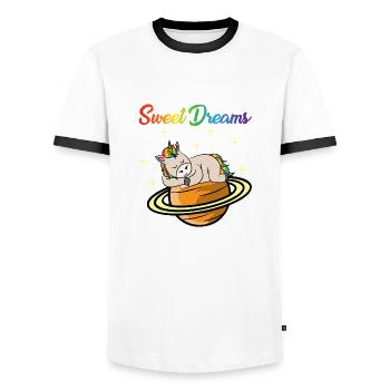 SÜßE TRÄUME EINHORN by The Manzanita´s - Männer Kontrast-T-Shirt - Weiß/Schwarz - Vorne - AI Model Female 172 light (172cm) & AI Model Male 178 dark (178cm)