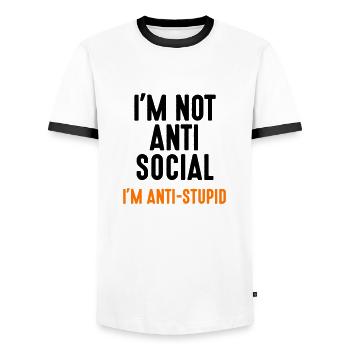 i'm not anti-social anti-stupid idiot Depp fools - Men's Ringer Shirt - white/black - Front - AI Model Female 172 light (172cm) & AI Model Male 178 dark (178cm)