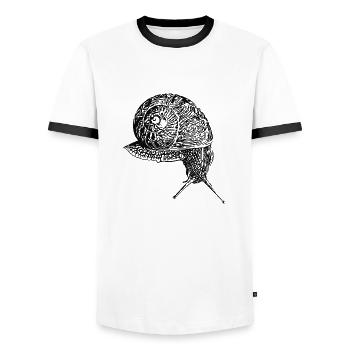 Weinbergscnnecke (DPP, Lineart) - Men's Ringer Shirt - white/black - Front - AI Model Female 172 light (172cm) & AI Model Male 178 dark (178cm)