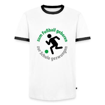 zum Fußball geboren, zur Schule gezwungen Torjäger - Männer Kontrast-T-Shirt - Weiß/Schwarz - Vorne - AI Model Female 172 light (172cm) & AI Model Male 178 dark (178cm)
