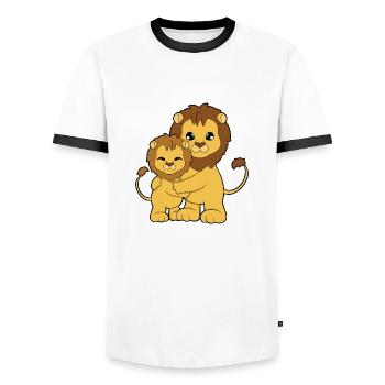 Lion Family Embrace - Men's Ringer Shirt - white/black - Front - AI Model Female 172 light (172cm) & AI Model Male 178 dark (178cm)