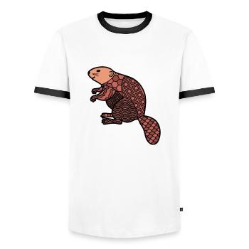 ZenDoodle "Biber" - Männer Kontrast-T-Shirt - Weiß/Schwarz - Vorne - AI Model Female 172 light (172cm) & AI Model Male 178 dark (178cm)