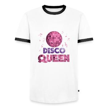 Disco Queen Retro 80s 70s 90s Vintage - Men's Ringer Shirt - white/black - Front - AI Model Female 172 light (172cm) & AI Model Male 178 dark (178cm)