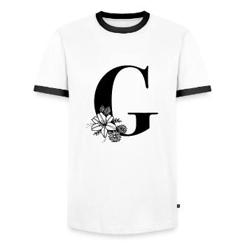 Lettre G - T-shirt contrasté Homme - blanc/noir - Devant - AI Model Female 172 light (172cm) & AI Model Male 178 dark (178cm)