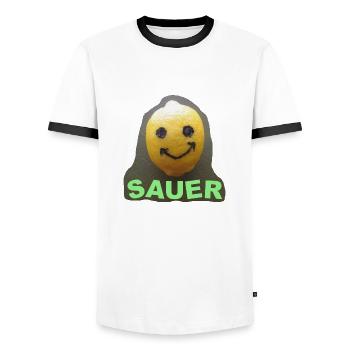 TOMZOFF Sauer - Männer Kontrast-T-Shirt - Weiß/Schwarz - Vorne - AI Model Female 172 light (172cm) & AI Model Male 178 dark (178cm)