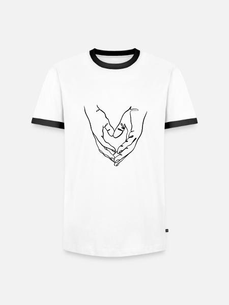 Handgeste Herz Strichzeichnung - Männer Kontrast-T-Shirt - Weiß/Schwarz