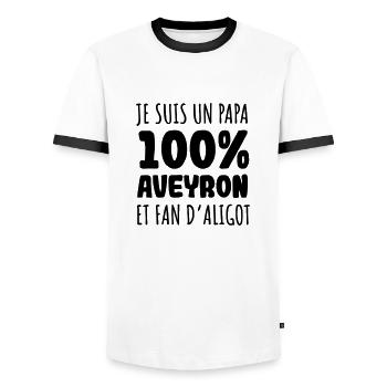 Papa 100% aveyronnais et fan d'aligot - T-shirt contrasté Homme - blanc/noir - Devant - AI Model Female 172 light (172cm) & AI Model Male 178 dark (178cm)