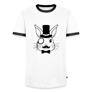 Monocle Cylinder Rabbit Sir - Men's Ringer Shirt - white/black - Front - AI Model Female 172 light (172cm) & AI Model Male 178 dark (178cm)