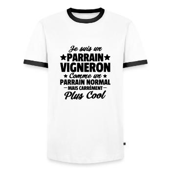 je suis un parrain vigneron / parrain viticulteur - T-shirt contrasté Homme - blanc/noir - Devant - AI Model Female 172 light (172cm) & AI Model Male 178 dark (178cm)
