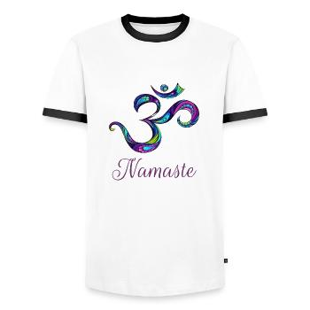 Om Zeichen für Yoga Schüler Yoga Klasse Outfit - Männer Kontrast-T-Shirt - Weiß/Schwarz - Vorne - AI Model Female 172 light (172cm) & AI Model Male 178 dark (178cm)