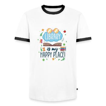 Library Fan Quote Read Library Librarian - Men's Ringer Shirt - white/black - Front - AI Model Female 172 light (172cm) & AI Model Male 178 dark (178cm)