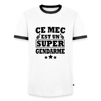 super gendarme / cadeau humour gendarme - T-shirt contrasté Homme - blanc/noir - Devant - AI Model Female 172 light (172cm) & AI Model Male 178 dark (178cm)