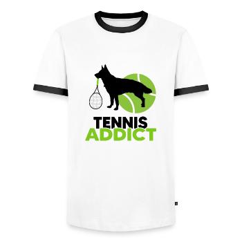 Tennis Tennis Match « Tennis & Dog » Accro au tennis - T-shirt contrasté Homme - blanc/noir - Devant - AI Model Female 172 light (172cm) & AI Model Male 178 dark (178cm)