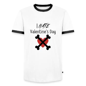 Je déteste la Saint-Valentin - T-shirt contrasté Homme - blanc/noir - Devant - AI Model Female 172 light (172cm) & AI Model Male 178 dark (178cm)