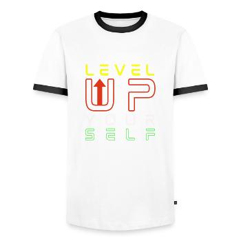 Level-up your self - Men's Ringer Shirt - white/black - Front - AI Model Female 172 light (172cm) & AI Model Male 178 dark (178cm)