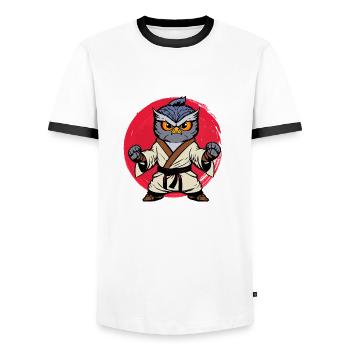 Sports Owl Ironic Wildlife Owl Artsy Birds - Men's Ringer Shirt - white/black - Front - AI Model Female 172 light (172cm) & AI Model Male 178 dark (178cm)