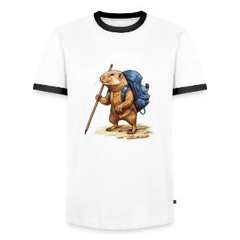 Le rat-taupe explore la nature lors d’une randonnée - T-shirt contrasté Homme - blanc/noir - Devant - AI Model Female 172 light (172cm) & AI Model Male 178 dark (178cm)