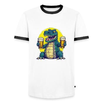 Crocodile cool avec de la bière - T-shirt contrasté Homme - blanc/noir - Devant - AI Model Female 172 light (172cm) & AI Model Male 178 dark (178cm)