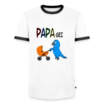 PAPAgei mit Kinderwagen - Männer Kontrast-T-Shirt - Weiß/Schwarz - Vorne - AI Model Female 172 light (172cm) & AI Model Male 178 dark (178cm)