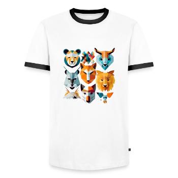 Geometrische Tiere - Männer Kontrast-T-Shirt - Weiß/Schwarz - Vorne - AI Model Female 172 light (172cm) & AI Model Male 178 dark (178cm)