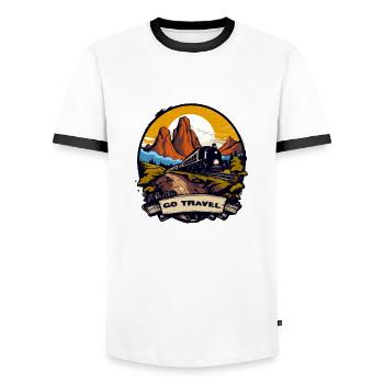 Go travel n°2 - T-shirt contrasté Homme - blanc/noir - Devant - AI Model Female 172 light (172cm) & AI Model Male 178 dark (178cm)