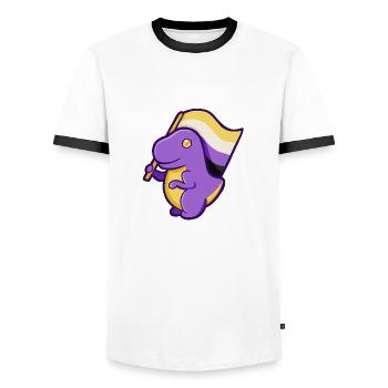 Hugadino Dino non-binaire, mignon dinosaure - T-shirt contrasté Homme - blanc/noir - Devant - AI Model Female 172 light (172cm) & AI Model Male 178 dark (178cm)