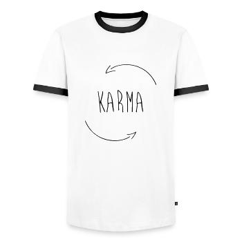 Karma - Men's Ringer Shirt - white/black - Front - AI Model Female 172 light (172cm) & AI Model Male 178 dark (178cm)