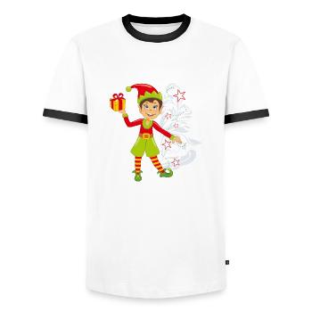 Lutin heureux avec un cadeau - T-shirt contrasté Homme - blanc/noir - Devant - AI Model Female 172 light (172cm) & AI Model Male 178 dark (178cm)