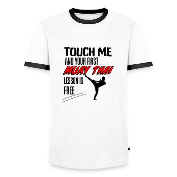 MUAY THAI - Männer Kontrast-T-Shirt - Weiß/Schwarz - Vorne - AI Model Female 172 light (172cm) & AI Model Male 178 dark (178cm)