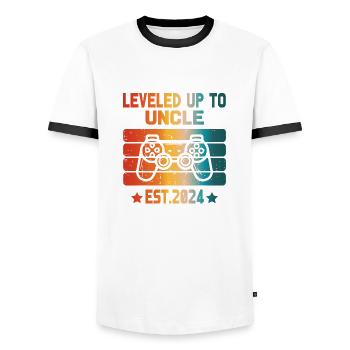 leveled up to uncle Est 2024 Level Unlocked 2024 - T-shirt contrasté Homme - blanc/noir - Devant - AI Model Female 172 light (172cm) & AI Model Male 178 dark (178cm)