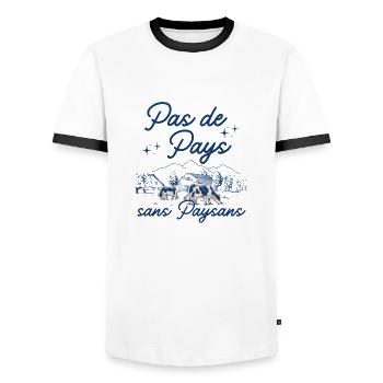 Pas de pays sans paysans - T-shirt contrasté Homme - blanc/noir - Devant - AI Model Female 172 light (172cm) & AI Model Male 178 dark (178cm)