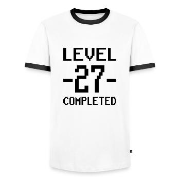 27th birthday gift 27 levels - Men's Ringer Shirt - white/black - Front - AI Model Female 172 light (172cm) & AI Model Male 178 dark (178cm)