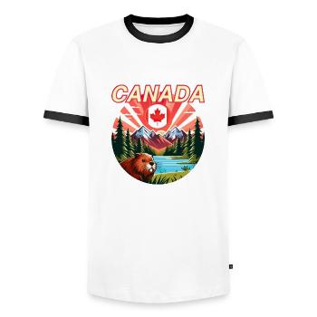 Canada Bieber 5 - Men's Ringer Shirt - white/black - Front - AI Model Female 172 light (172cm) & AI Model Male 178 dark (178cm)