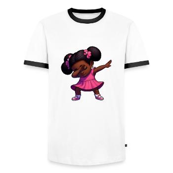 Funny Cute Black Girl Dabbing - Men's Ringer Shirt - white/black - Front - AI Model Female 172 light (172cm) & AI Model Male 178 dark (178cm)