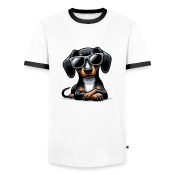 Cute dog with sunglasses - Men's Ringer Shirt - white/black - Front - AI Model Female 172 light (172cm) & AI Model Male 178 dark (178cm)