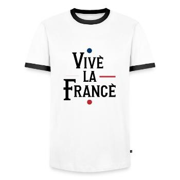 Tshirt vive la france, vive la France - T-shirt contrasté Homme - blanc/noir - Devant - AI Model Female 172 light (172cm) & AI Model Male 178 dark (178cm)