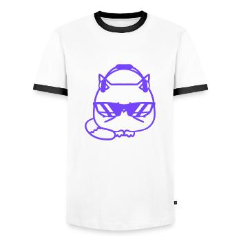 Coole Süße DJ Katze Party Tier Haustier Kätzchen - Männer Kontrast-T-Shirt - Weiß/Schwarz - Vorne - AI Model Female 172 light (172cm) & AI Model Male 178 dark (178cm)