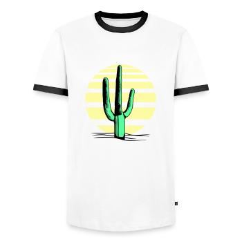 Cactus, désert, coucher de soleil, soir, nuit, cactus - T-shirt contrasté Homme - blanc/noir - Devant - AI Model Female 172 light (172cm) & AI Model Male 178 dark (178cm)