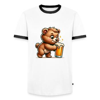 Cute Bear Drinking Beer - Männer Kontrast-T-Shirt - Weiß/Schwarz - Vorne - AI Model Female 172 light (172cm) & AI Model Male 178 dark (178cm)
