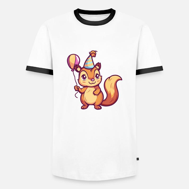 Squirrel Birthday Comic Cute - Men's Ringer Shirt - white/black