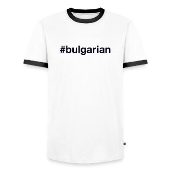 BULGARIAN HAshtag - Men's Ringer Shirt - white/black - Front - AI Model Female 172 light (172cm) & AI Model Male 178 dark (178cm)