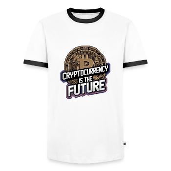 Cryptocurrency Is The Future 9 - Männer Kontrast-T-Shirt - Weiß/Schwarz - Vorne - AI Model Female 172 light (172cm) & AI Model Male 178 dark (178cm)