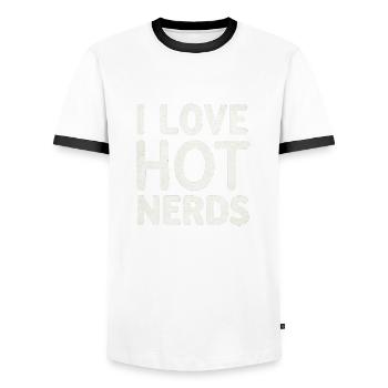 I Love Hot Nerds 16 - Männer Kontrast-T-Shirt - Weiß/Schwarz - Vorne - AI Model Female 172 light (172cm) & AI Model Male 178 dark (178cm)