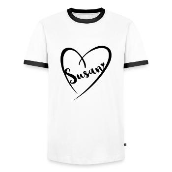 Susan Name Vorname im Herzrahmen - Männer Kontrast-T-Shirt - Weiß/Schwarz - Vorne - AI Model Female 172 light (172cm) & AI Model Male 178 dark (178cm)