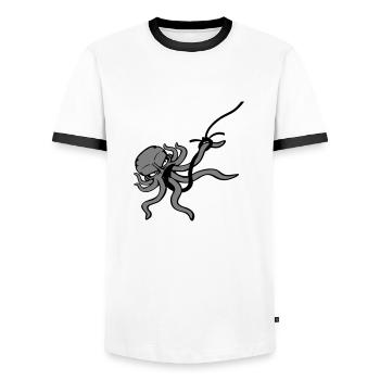 Octopus Fish Hook Angler Caught On Hook Fight - Men's Ringer Shirt - white/black - Front - AI Model Female 172 light (172cm) & AI Model Male 178 dark (178cm)