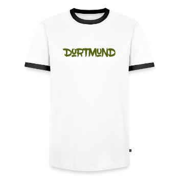 Dortmund - Ruhrpott - NRW - Zeche - Zollverein - Männer Kontrast-T-Shirt - Weiß/Schwarz - Vorne - AI Model Female 172 light (172cm) & AI Model Male 178 dark (178cm)