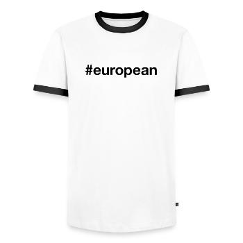 EUROPA Hashtag European - Men's Ringer Shirt - white/black - Front - AI Model Female 172 light (172cm) & AI Model Male 178 dark (178cm)