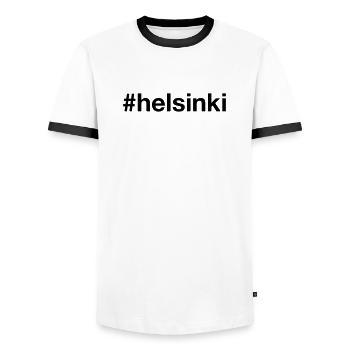 HELSINKI Finlande Finlande Hashtag - T-shirt contrasté Homme - blanc/noir - Devant - AI Model Female 172 light (172cm) & AI Model Male 178 dark (178cm)